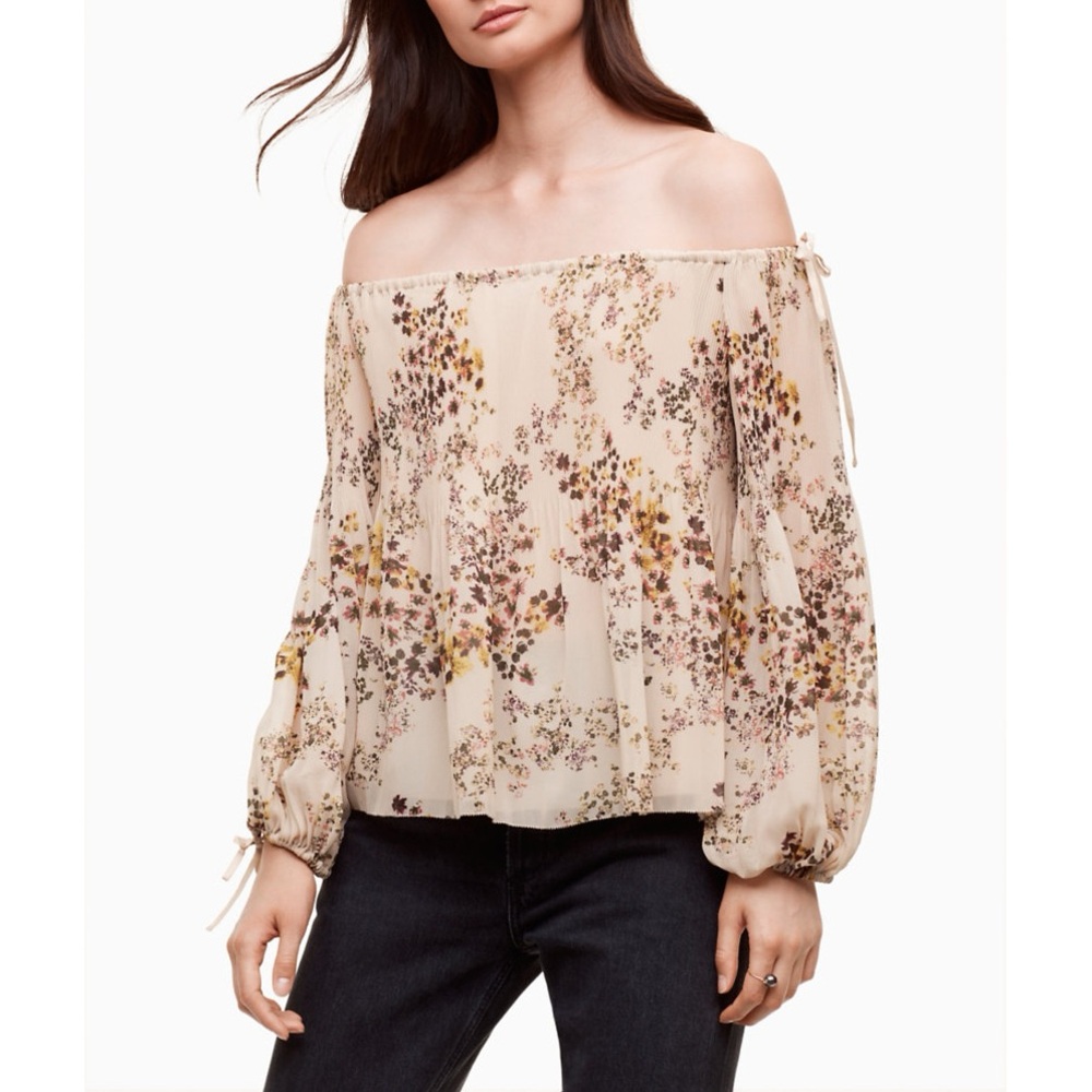 Aritzia Wilfred Talence Off Shoulder Peasant Floral Blouse Medium Cream Romantic
